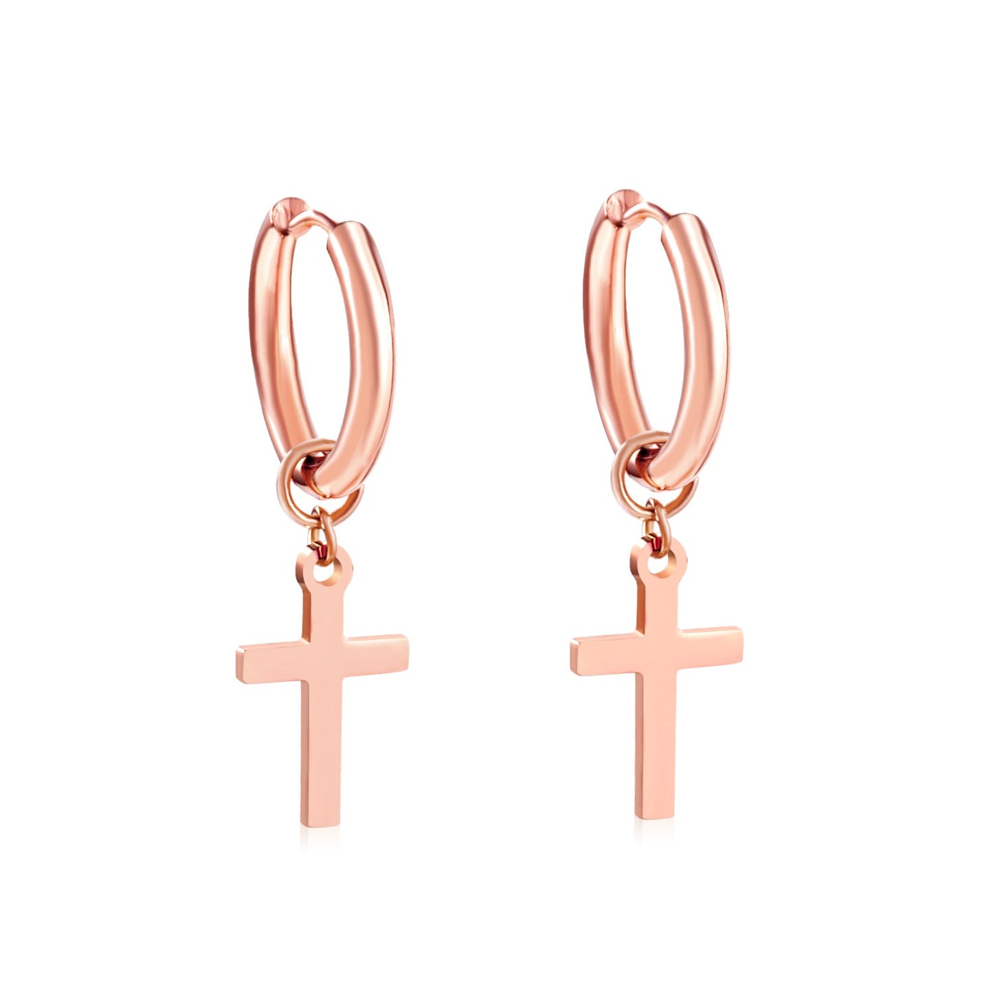 2.5 12mm Internal Wire Earrings-Steel & Gold & Rose Gold & Black Polished + 10x16mm Crosses