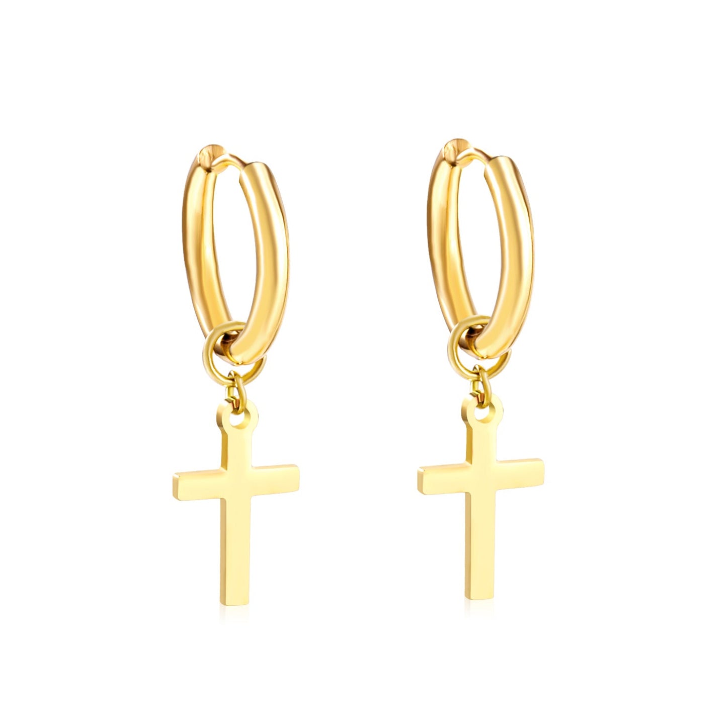 2.5 12mm Internal Wire Earrings-Steel & Gold & Rose Gold & Black Polished + 10x16mm Crosses