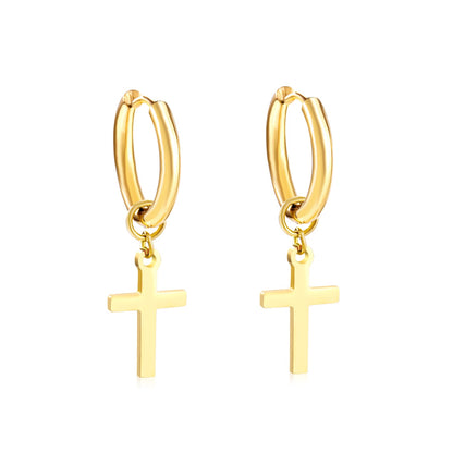2.5 12mm Internal Wire Earrings-Steel & Gold & Rose Gold & Black Polished + 10x16mm Crosses