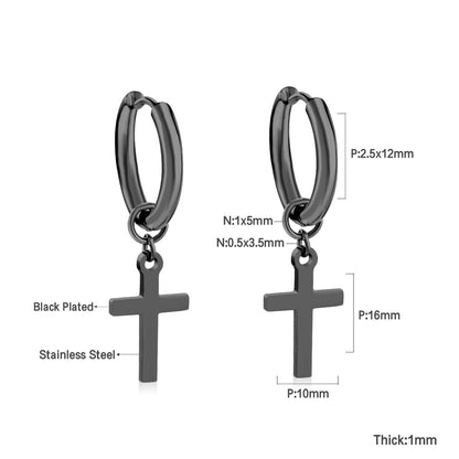 2.5 12mm Internal Wire Earrings-Steel & Gold & Rose Gold & Black Polished + 10x16mm Crosses