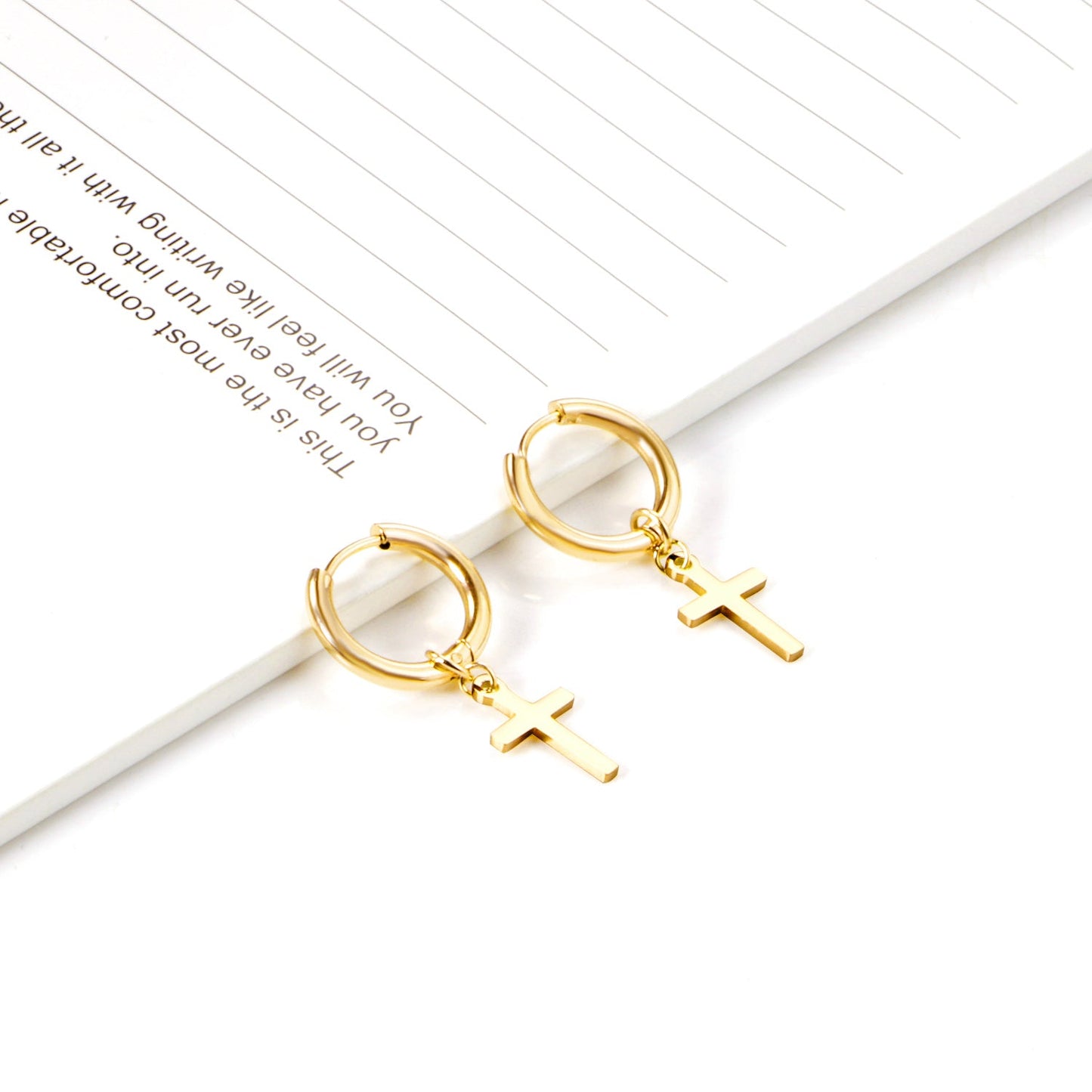 2.5 12mm Internal Wire Earrings-Steel & Gold & Rose Gold & Black Polished + 10x16mm Crosses