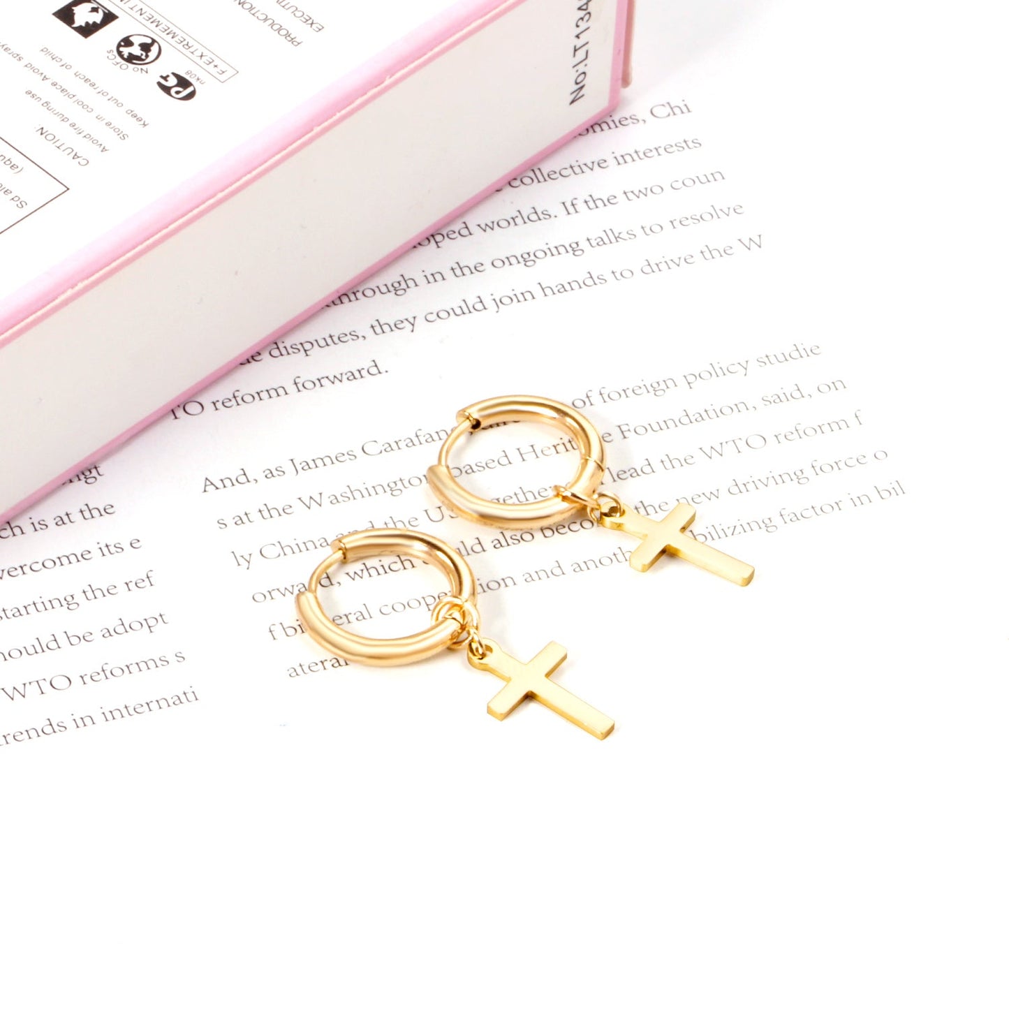 2.5 12mm Internal Wire Earrings-Steel & Gold & Rose Gold & Black Polished + 10x16mm Crosses