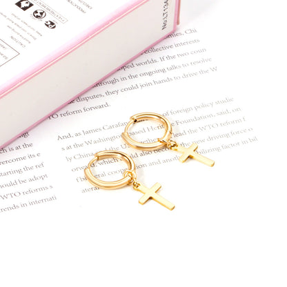 2.5 12mm Internal Wire Earrings-Steel & Gold & Rose Gold & Black Polished + 10x16mm Crosses