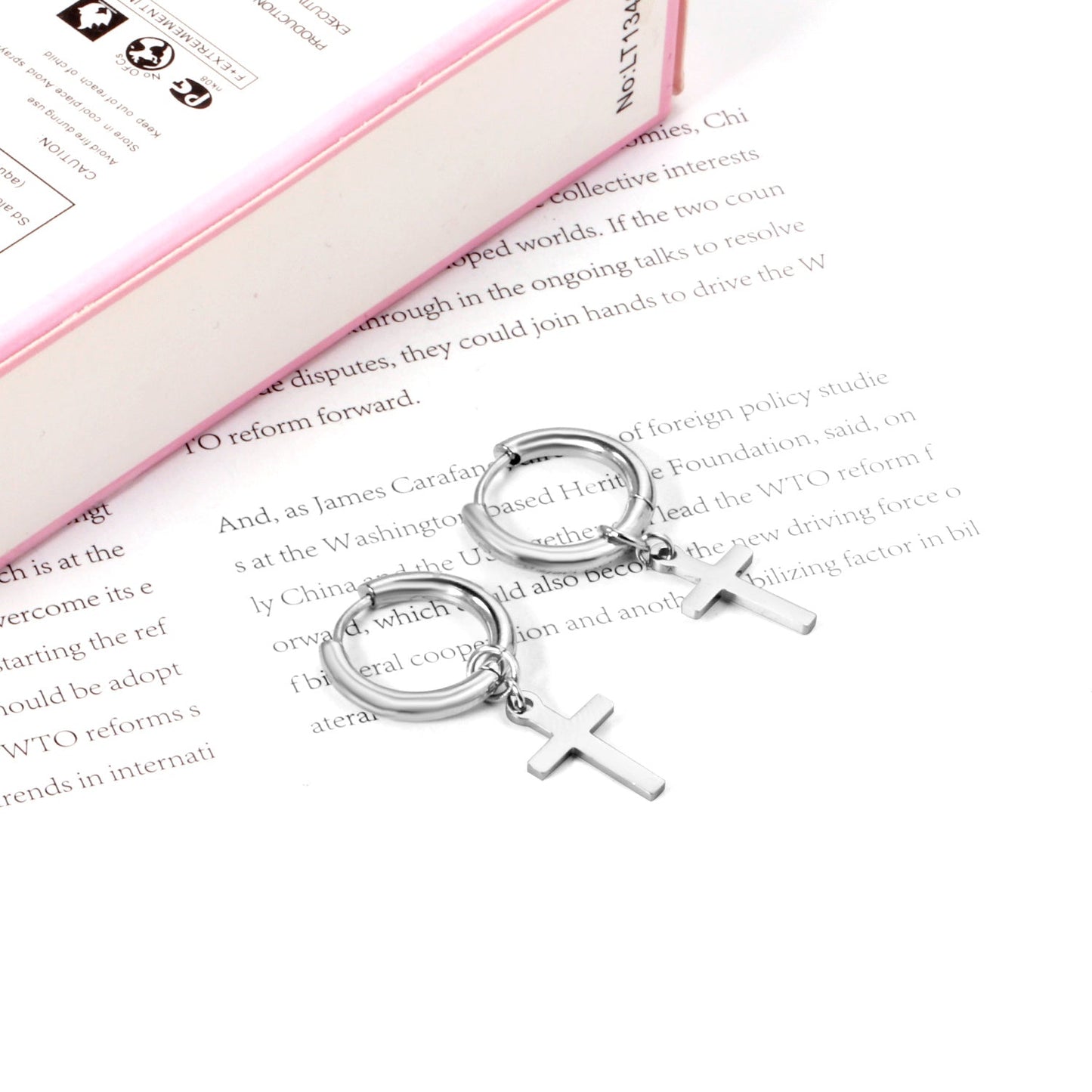 2.5 12mm Internal Wire Earrings-Steel & Gold & Rose Gold & Black Polished + 10x16mm Crosses