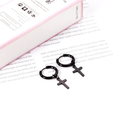 2.5 12mm Internal Wire Earrings-Steel & Gold & Rose Gold & Black Polished + 10x16mm Crosses