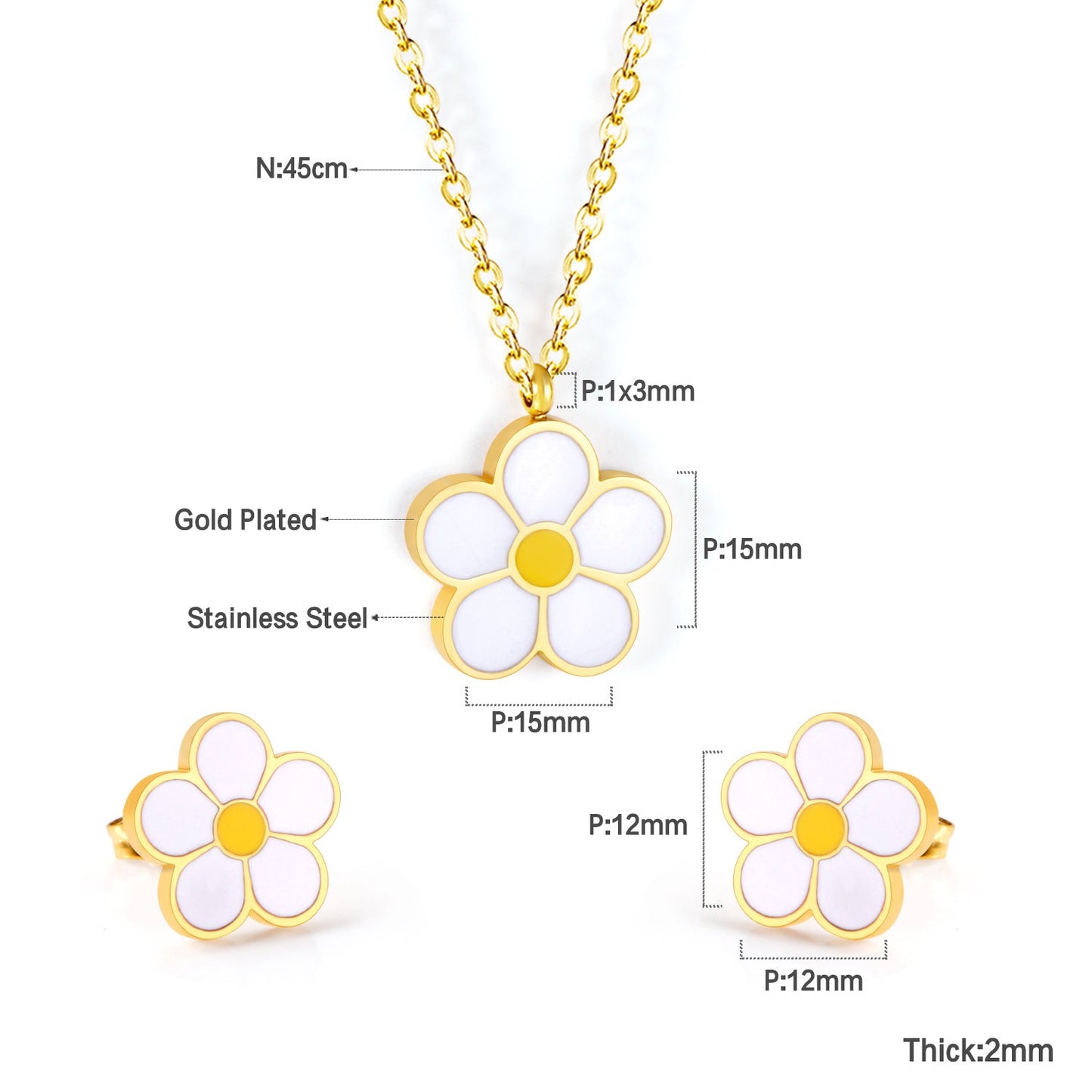 Peach Blossom Oil Drip White Jewelry Set Steel/Gold
