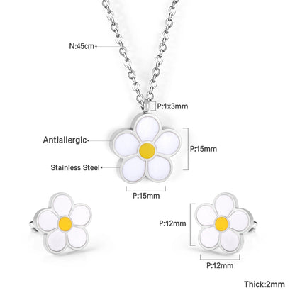 Peach Blossom Oil Drip White Jewelry Set Steel/Gold
