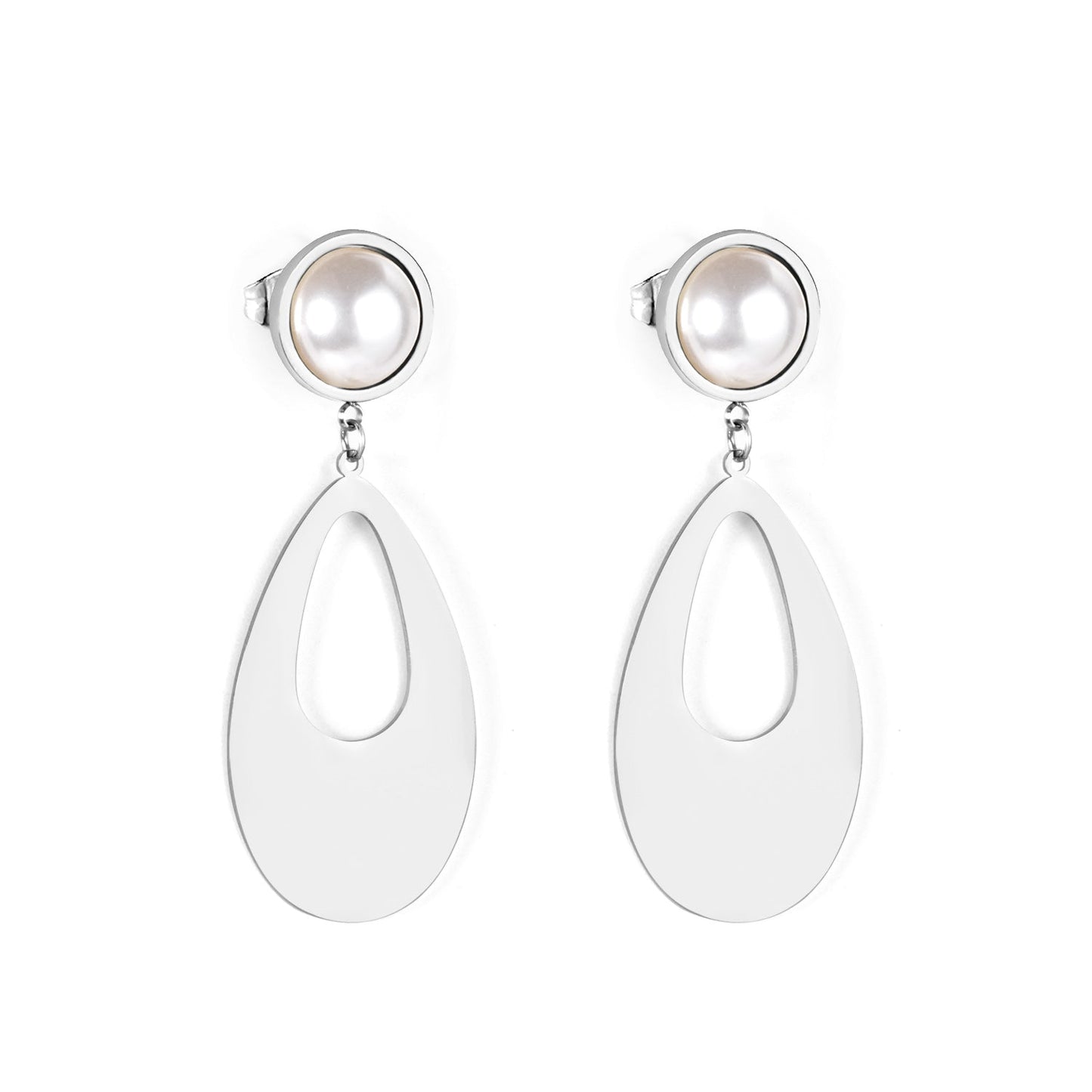 Half Pearl Glossy Oval Earrings