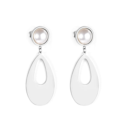 Half Pearl Glossy Oval Earrings