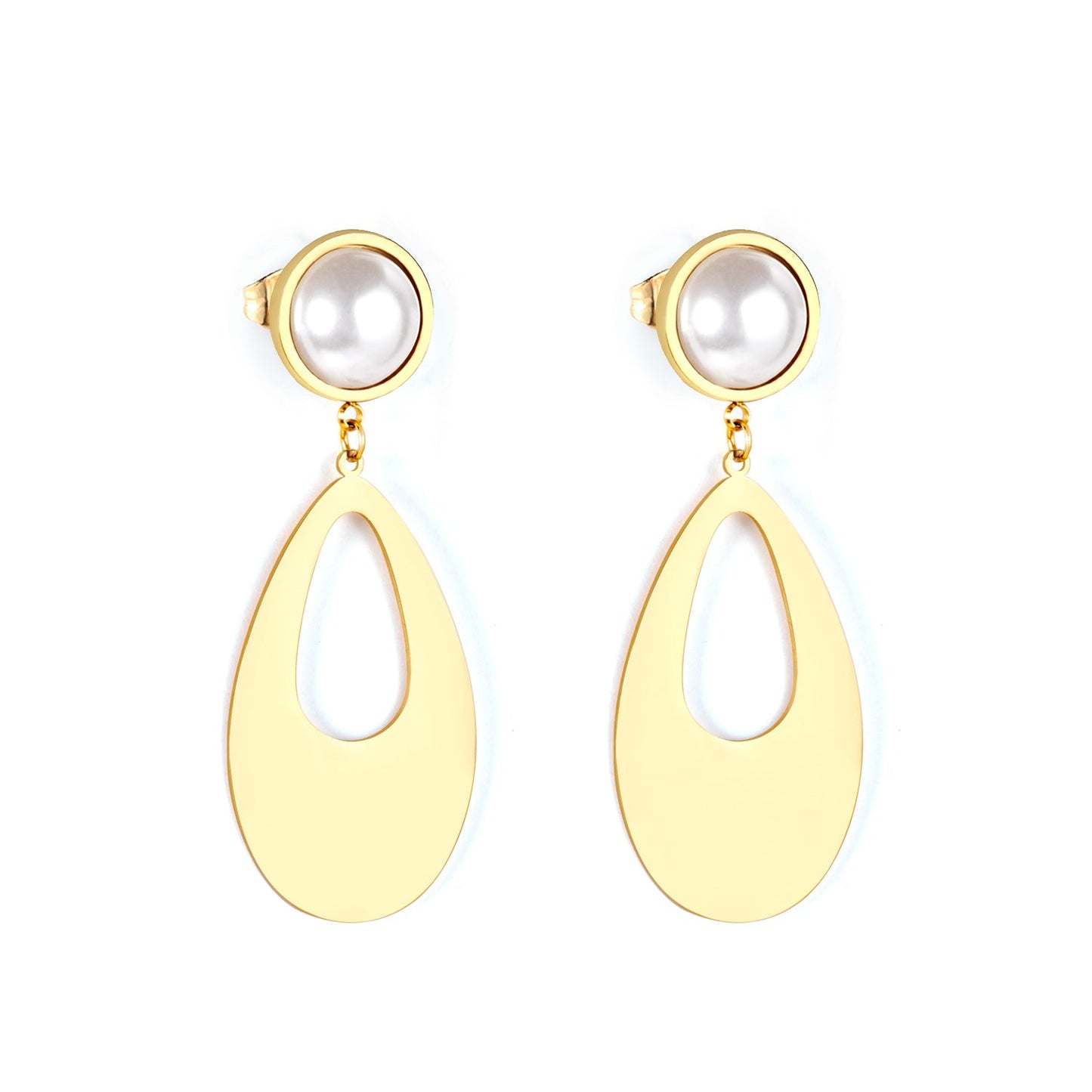 Half Pearl Glossy Oval Earrings