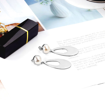 Half Pearl Glossy Oval Earrings
