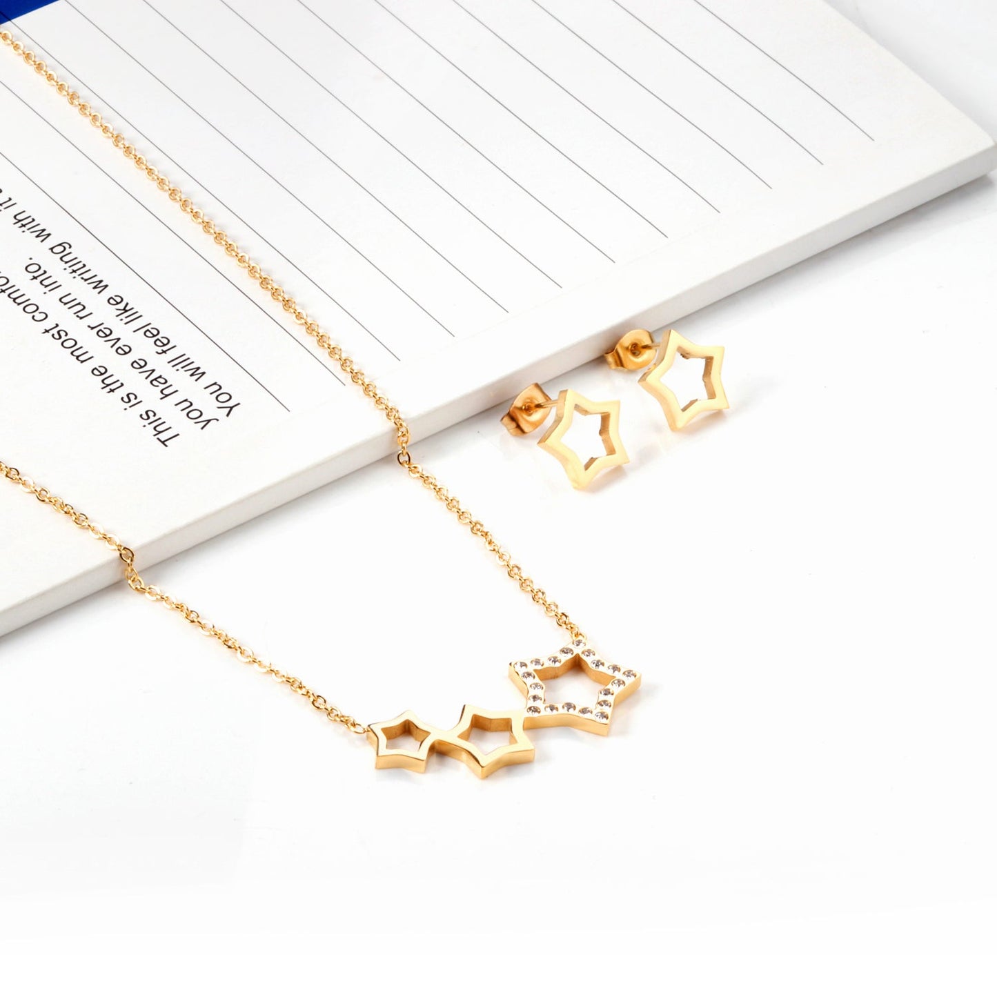 Star Jewelry Set with Diamonds Steel/Gold