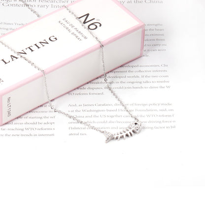 25*9.5mm fish bone pendant with white diamonds necklace 45+5cm