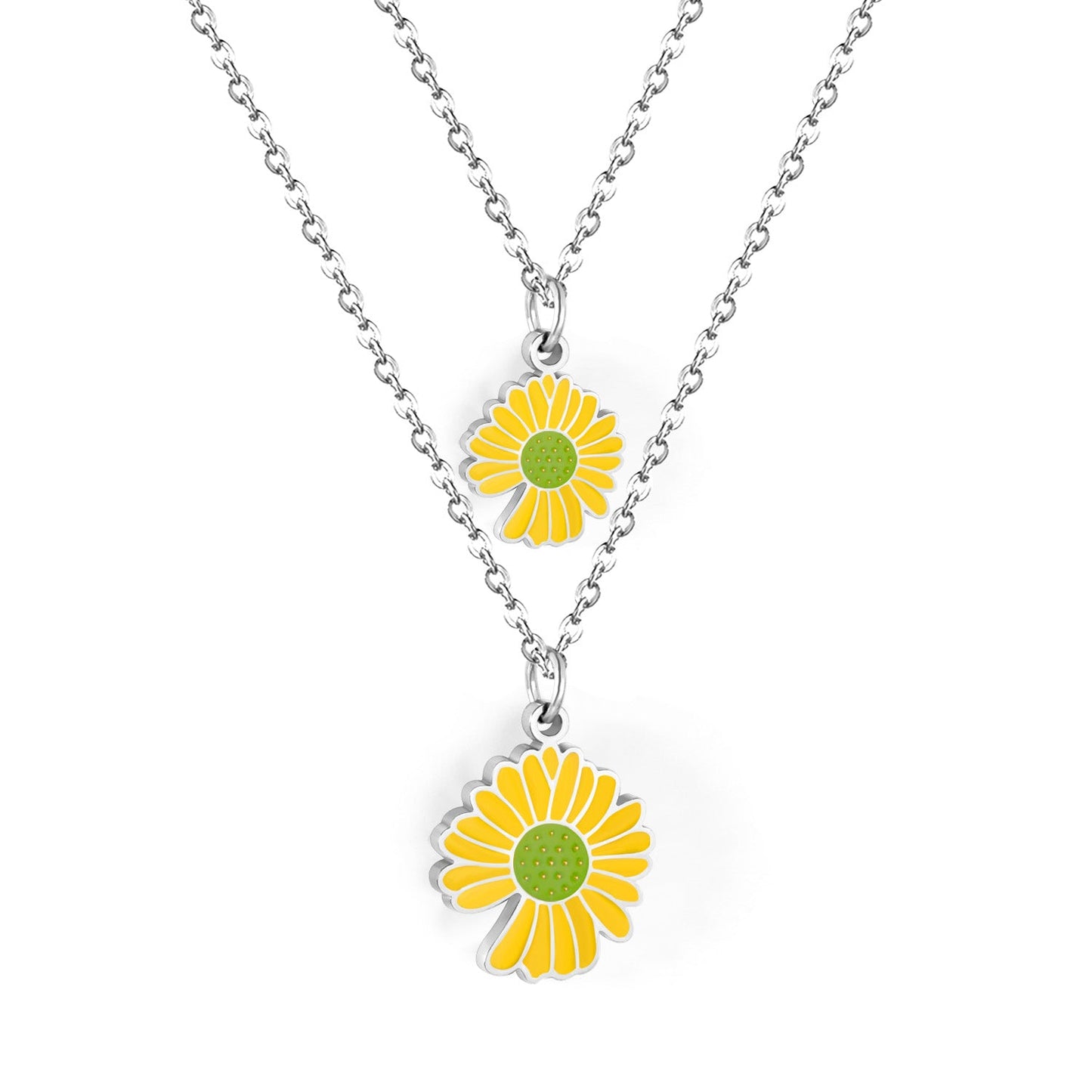 11x12mm+14x15mm Chrysanthemum Yellow & Mixed Color Pendant Double Necklace 45+5cm