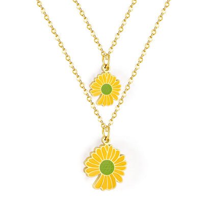11x12mm+14x15mm Chrysanthemum Yellow & Mixed Color Pendant Double Necklace 45+5cm