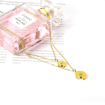 11x12mm+14x15mm Chrysanthemum Yellow & Mixed Color Pendant Double Necklace 45+5cm