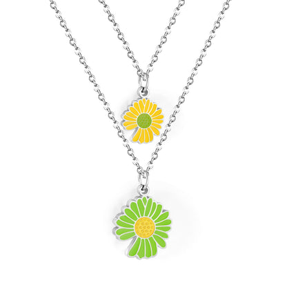 11x12mm+14x15mm Chrysanthemum Yellow & Mixed Color Pendant Double Necklace 45+5cm