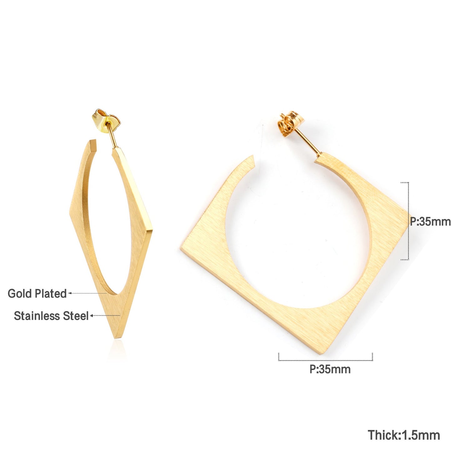 35mm Smooth & Brushed Square Earrings