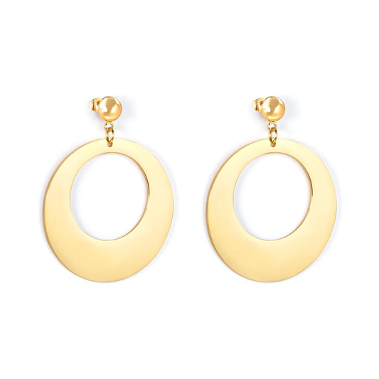6mm Halved Steel Beads 35mm Smooth & Brushed Round Earrings Gold Color