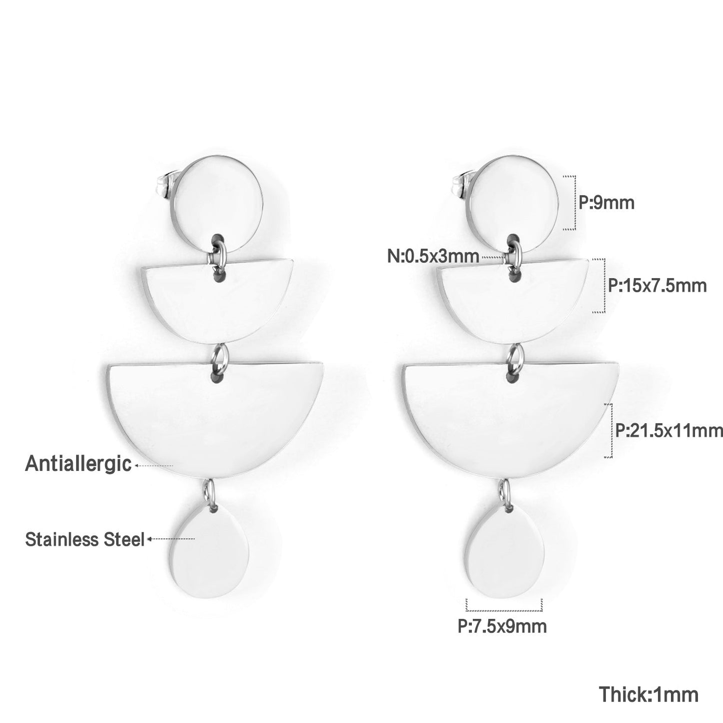 Round + Half Round + Oval Glossy Earrings Dangle