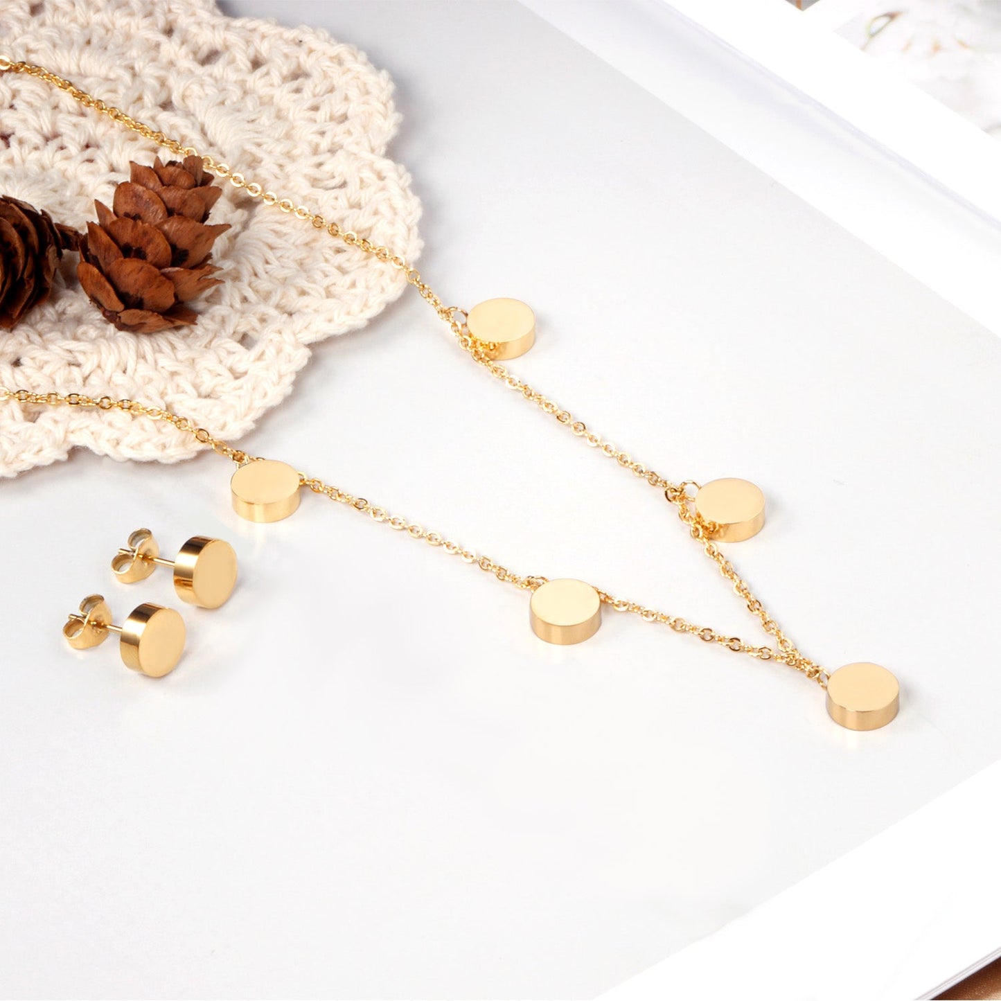 Set of 5 Round Polished Steel/Gold