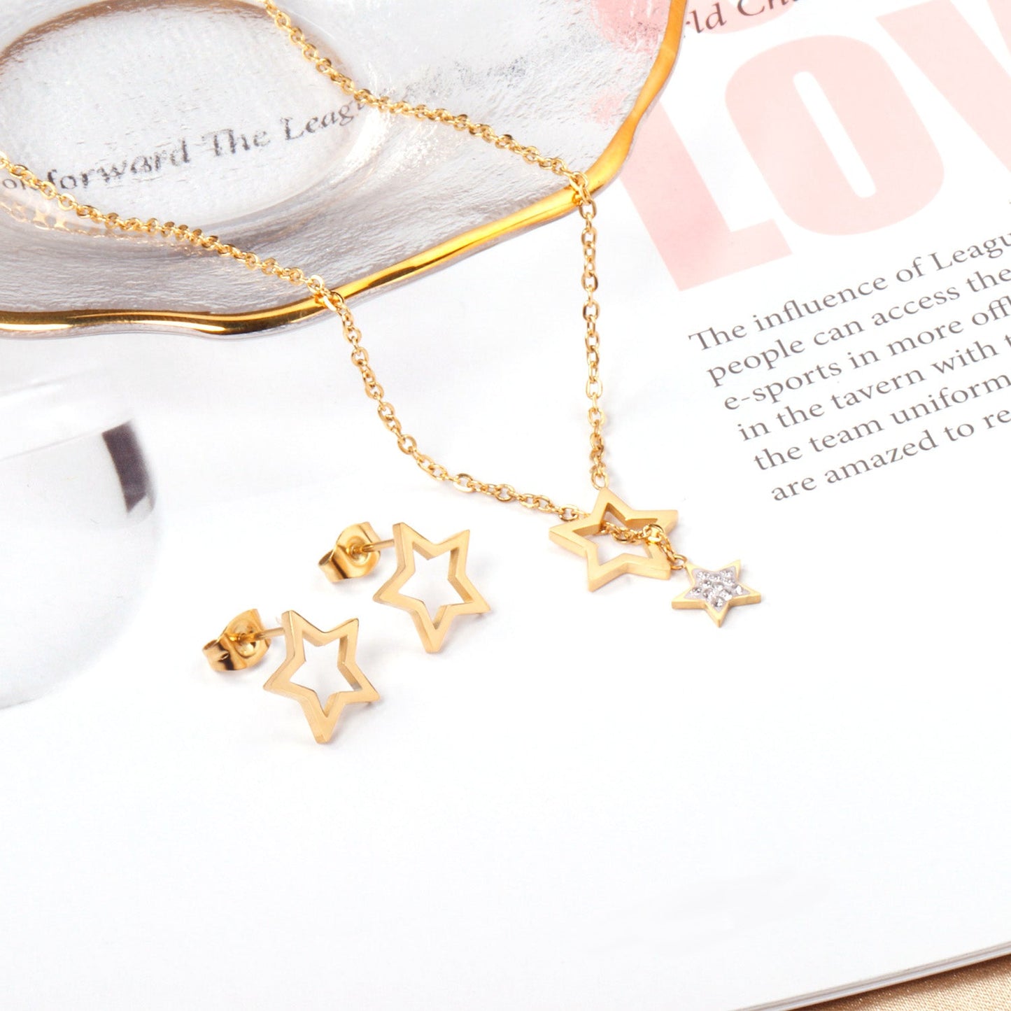 Star Glossy White Clay Dipping Set Steel/Gold