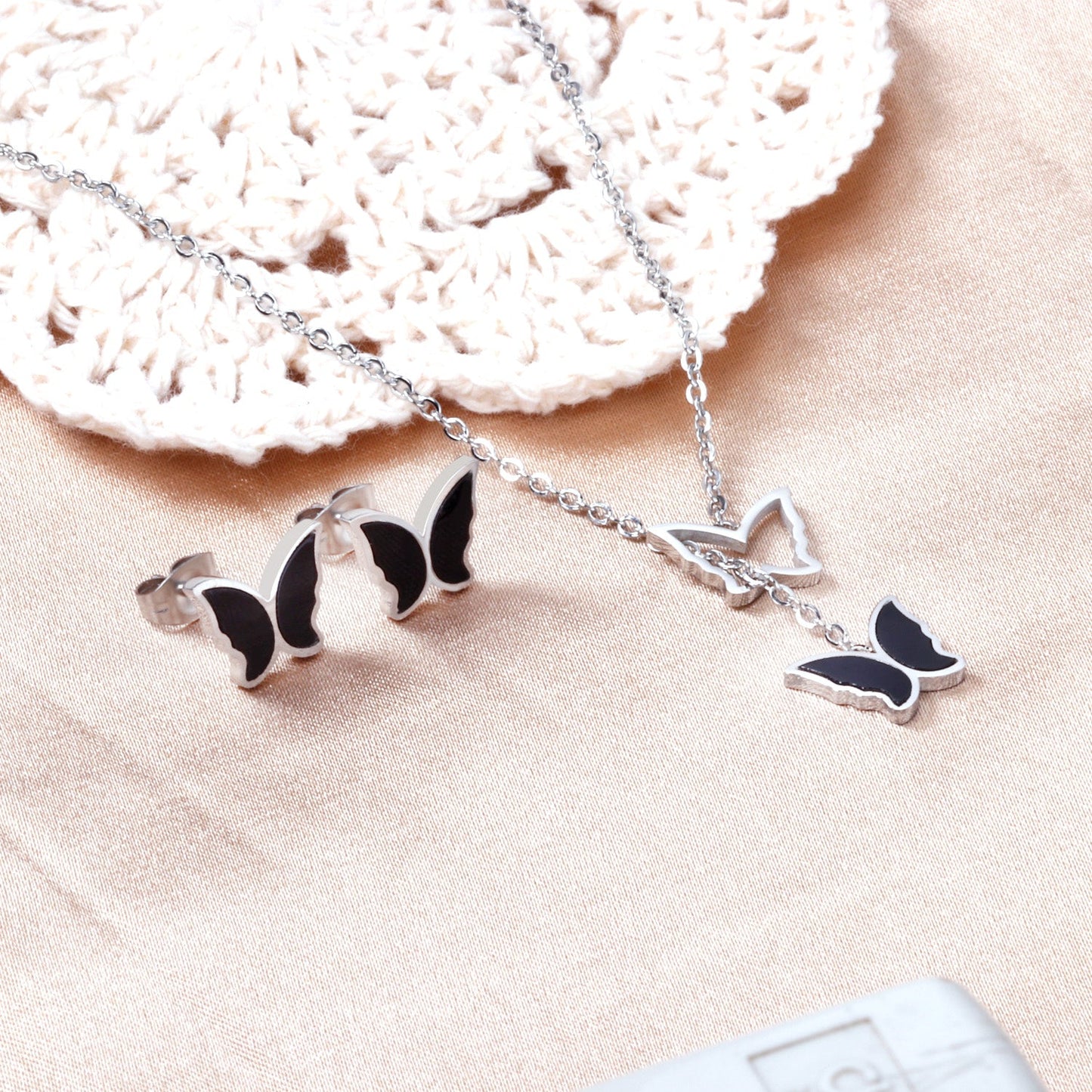 Butterfly Black Shell Set Steel/Gold