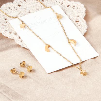 Set of 3 stars + 2 moons in glossy steel / gold color