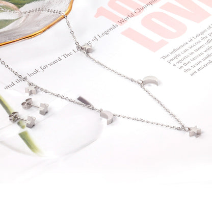 Set of 3 stars + 2 moons in glossy steel / gold color