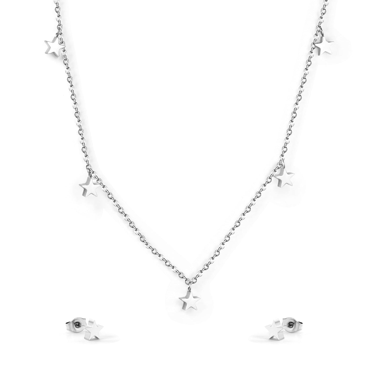 Set of 5 stars glossy steel/golden