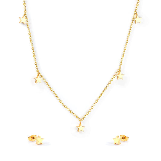 Set of 5 stars glossy steel/golden