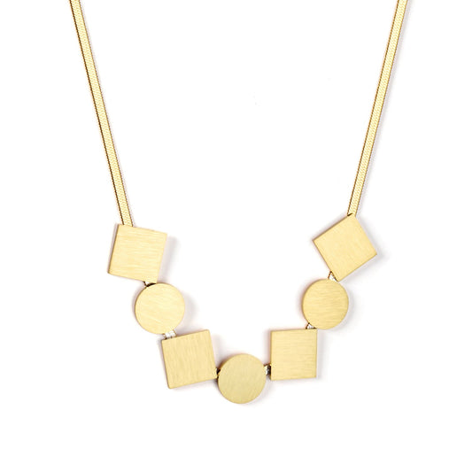 11mm square + 11mm round brushed pendant necklace 45+5cm gold color