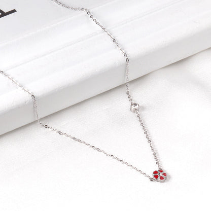 Red & Pink & Blue & Purple Peach Blossom Pendant Necklaces with Diamonds 45+5cm