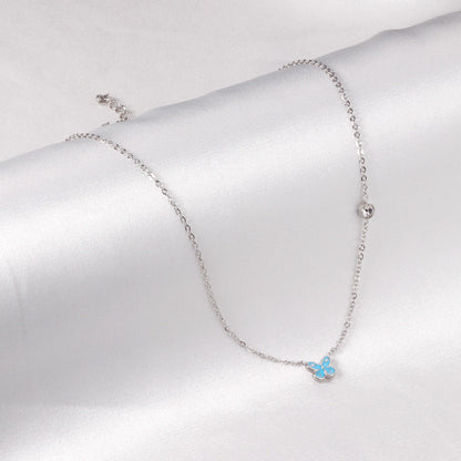 Pink & Blue Butterfly Pendant Necklace with Diamonds 45+5cm