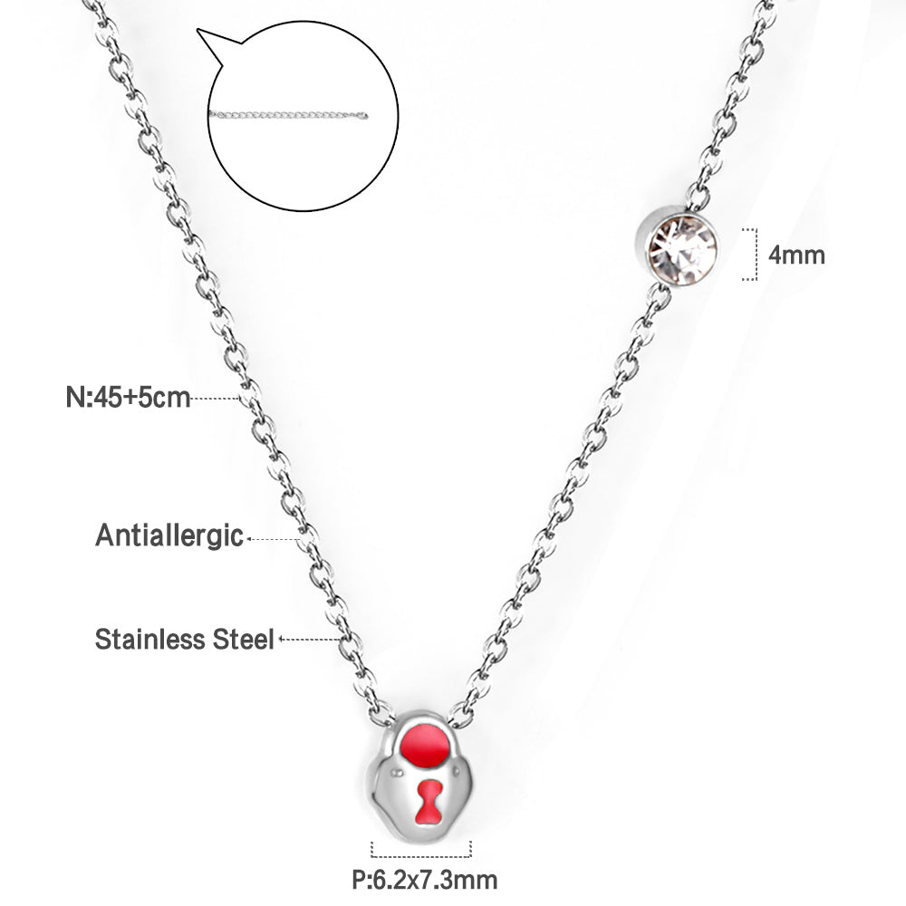 Black & Red Lock Pendant with Diamond Necklace 45+5cm