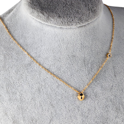 Black & Red Lock Pendant with Diamond Necklace 45+5cm