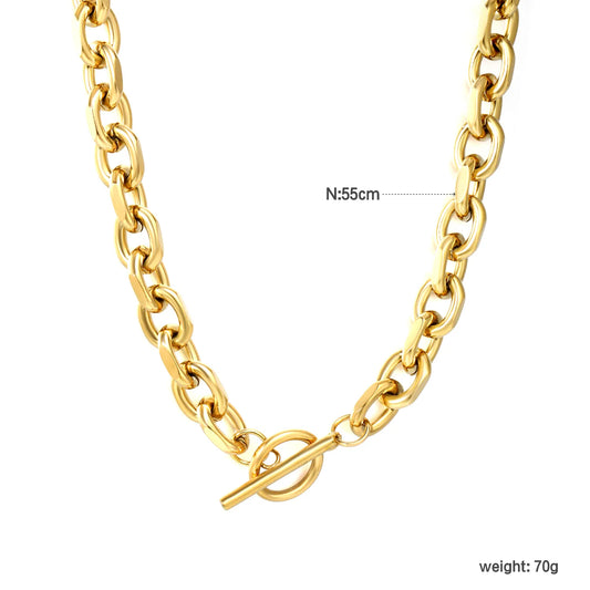 Wholesale Chunky Chain T-Bar Necklace | Minimalist Waterproof Stainless Steel Jewelry | MOQ 12 PCS