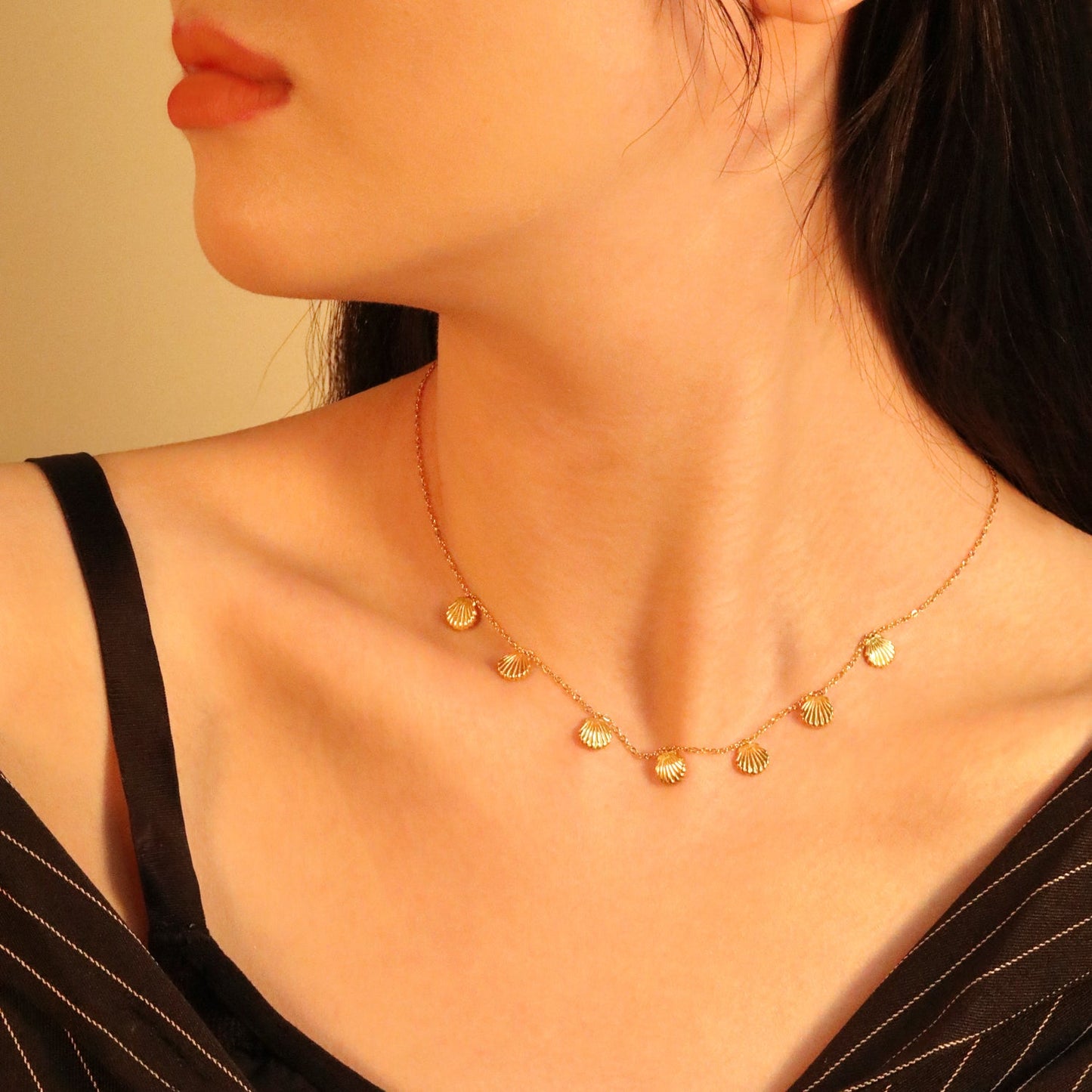 4 Different necklaces shell + cherry + crown + red dragonfly