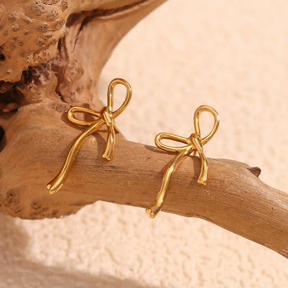 Simple personality creative earrings stainless steel 18K gold-plated irregular sweet bow earrings