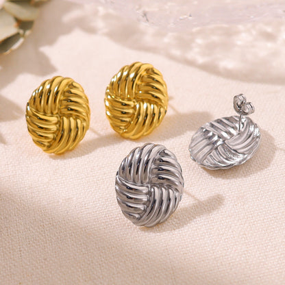 Simple fashion personalized woven texture earrings round geometric 18k gold plated stainless steel earrings
