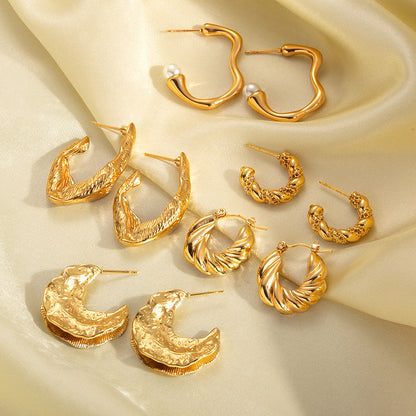 18k Gold Stainless Steel Titanium Steel V Irregular Cast Textured Earrings