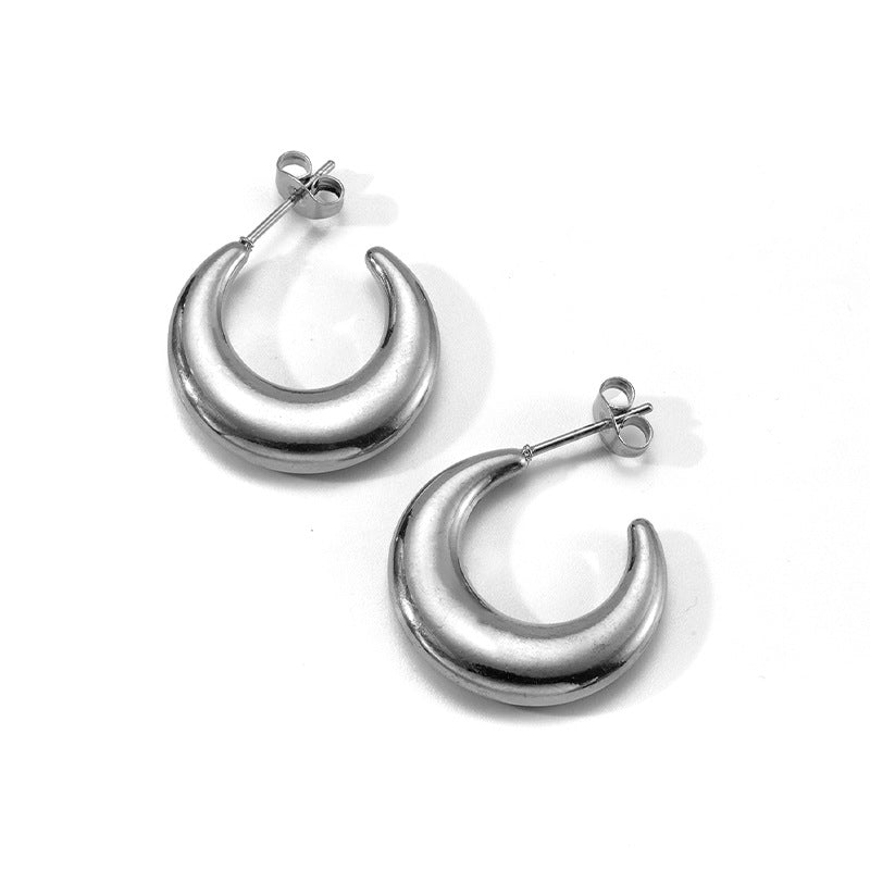 Moon Shaped Stainless Steel Earrings for Women Trendy 18K Gold Plated Earrings