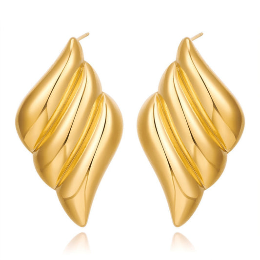 Geometric 18K Gold Stainless Steel Fashion Simple Metal Style Triple Wing Stud Earrings