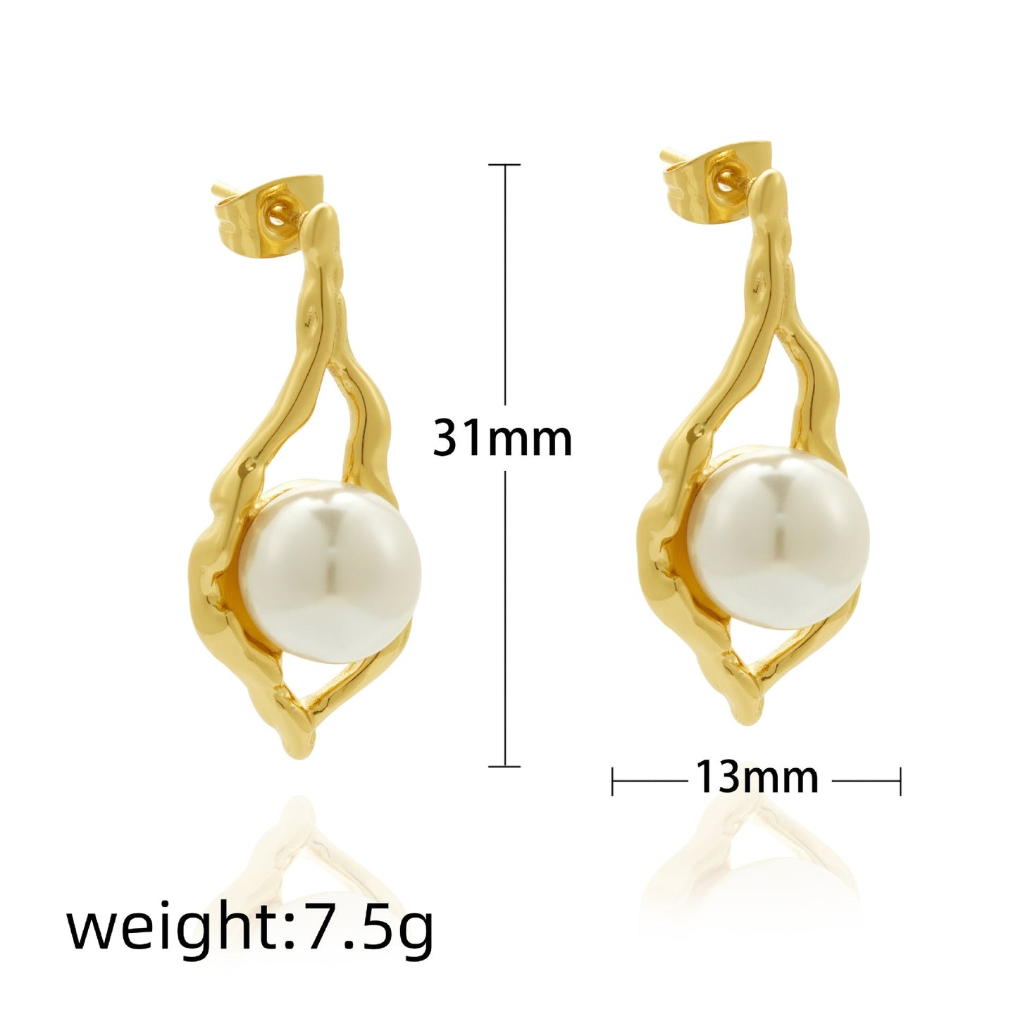 Stainless Steel Irregular 18k Gold-Plated Drop Earrings with Pearls