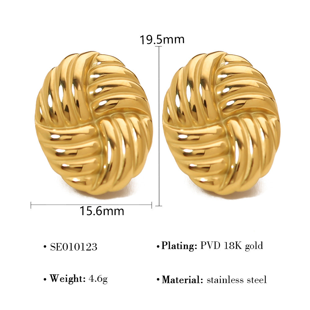 Simple fashion personalized woven texture earrings round geometric 18k gold plated stainless steel earrings