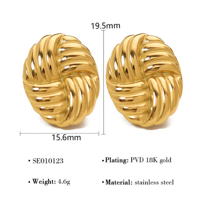 Simple fashion personalized woven texture earrings round geometric 18k gold plated stainless steel earrings