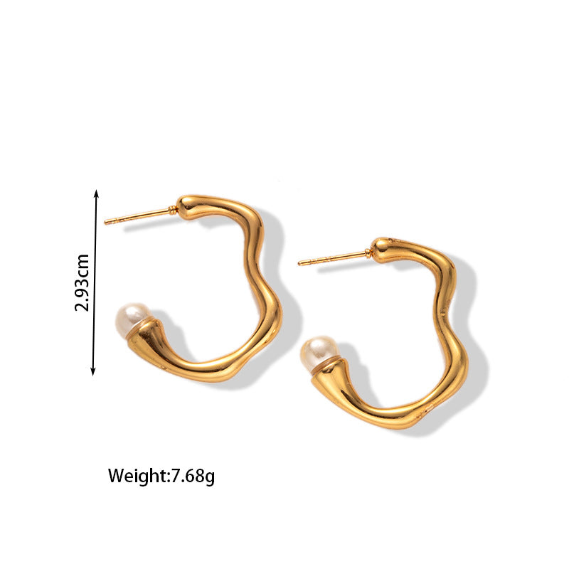 18k Gold Stainless Steel Titanium Steel V Irregular Cast Textured Earrings