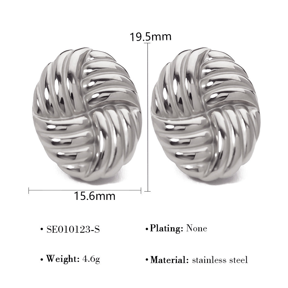 Simple fashion personalized woven texture earrings round geometric 18k gold plated stainless steel earrings