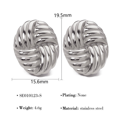 Simple fashion personalized woven texture earrings round geometric 18k gold plated stainless steel earrings