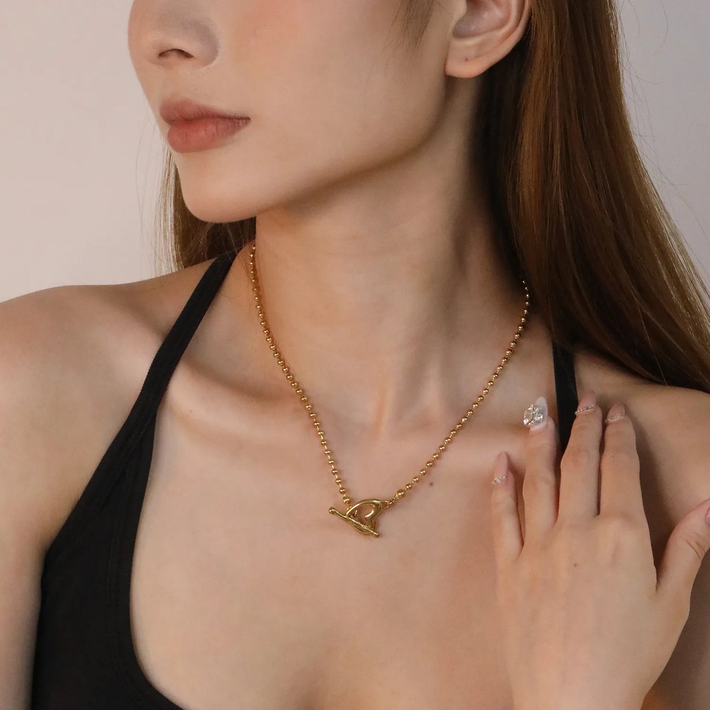 💖 Wholesale 18.9x15.3mm Heart Hollow Pendant Necklace | Gold Plated 3mm Bead Chain 40cm